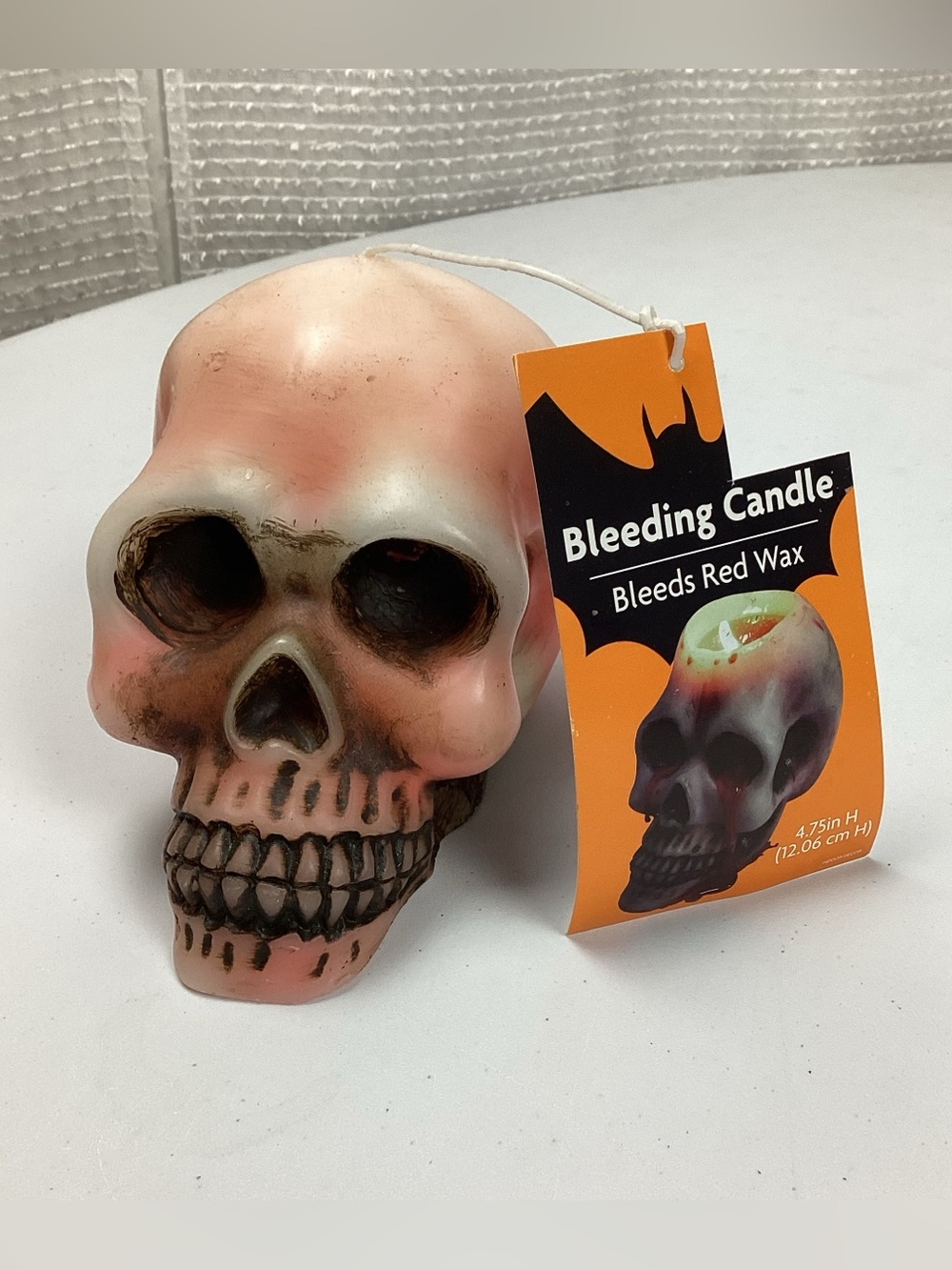 White Bleeding Skull Candle Halloween Spooky Scary Decor NEW with tag